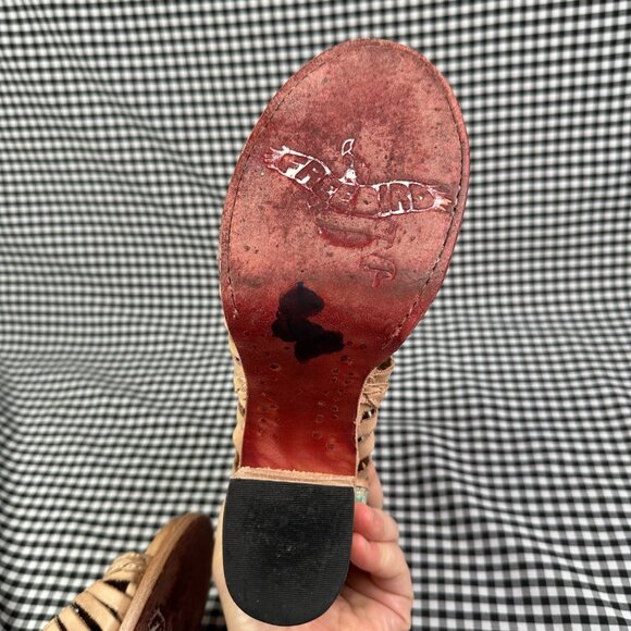 FREEBIRD Bela Taupe Tan Leather Strappy Western Turquoise Boot Heel Women's 8 - Picture 5 of 6